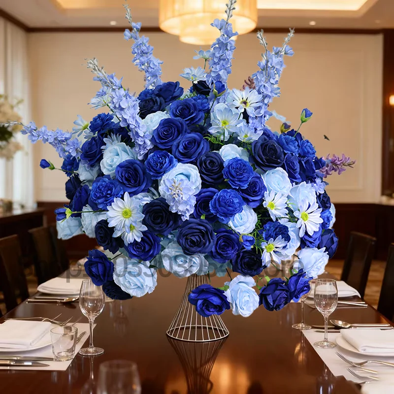 Blaue Künstliche Rose Delphinium Große Blumenkugel Tischdekoration Event Hochzeitsdekoration Blumenarrangement 80/70/60cm – Detail 1