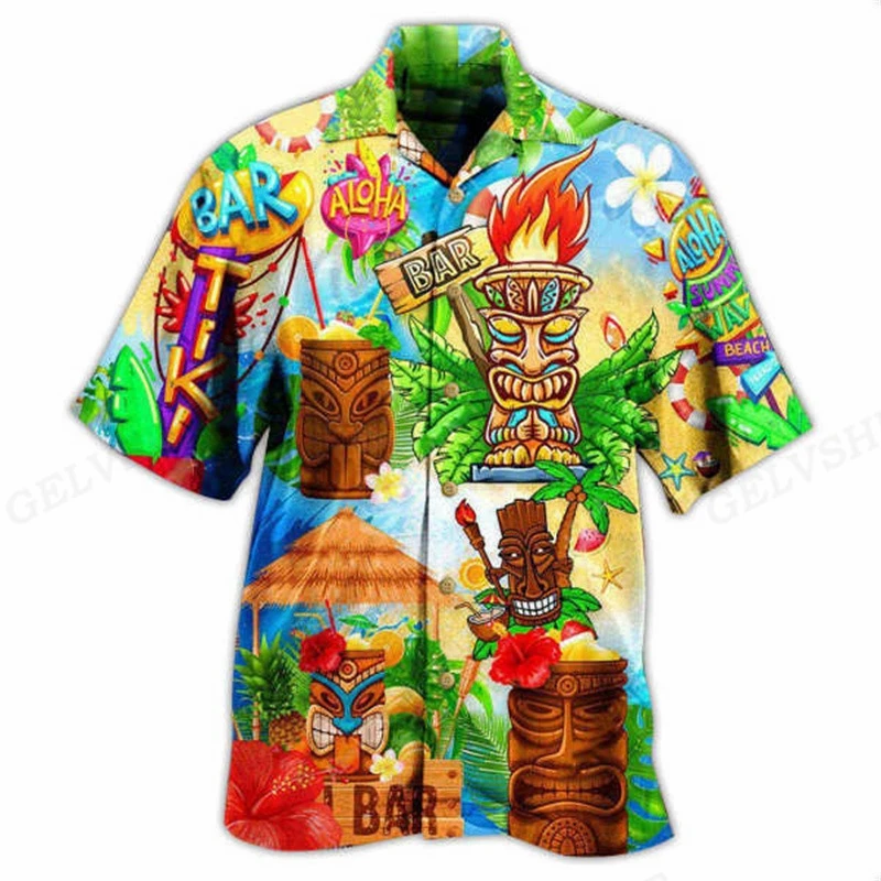 Chemise hawaïenne imprimée en 3D pour hommes, chemises de plage décontractées, chemise à manches courtes, chemise à revers d\'été, garçons, 2024