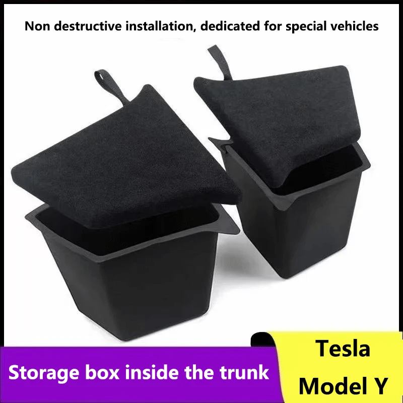 รถTrunkด้านข้างกล่องเก็บสําหรับTeslaรุ่นY/3 Highland Hollow Cover Organizer Flocking Mat Partition Boardจัดเก็บ