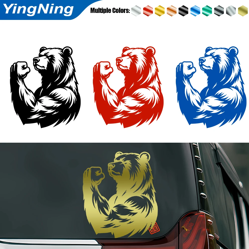 Pegatina de Vinilo para Auto con Diseño de Oso Musculoso, Adhesivos Reflectantes para Carrocería, Ventanas, Parachoques de Camionetas, Accesorios Decorativos para Vehículos