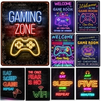 Metal Tin Signs Gaming Zone Wall Decoration Plaque Vintage Art Poster Iron Painting for Man Cave Home Cafe Game Room Club Bar