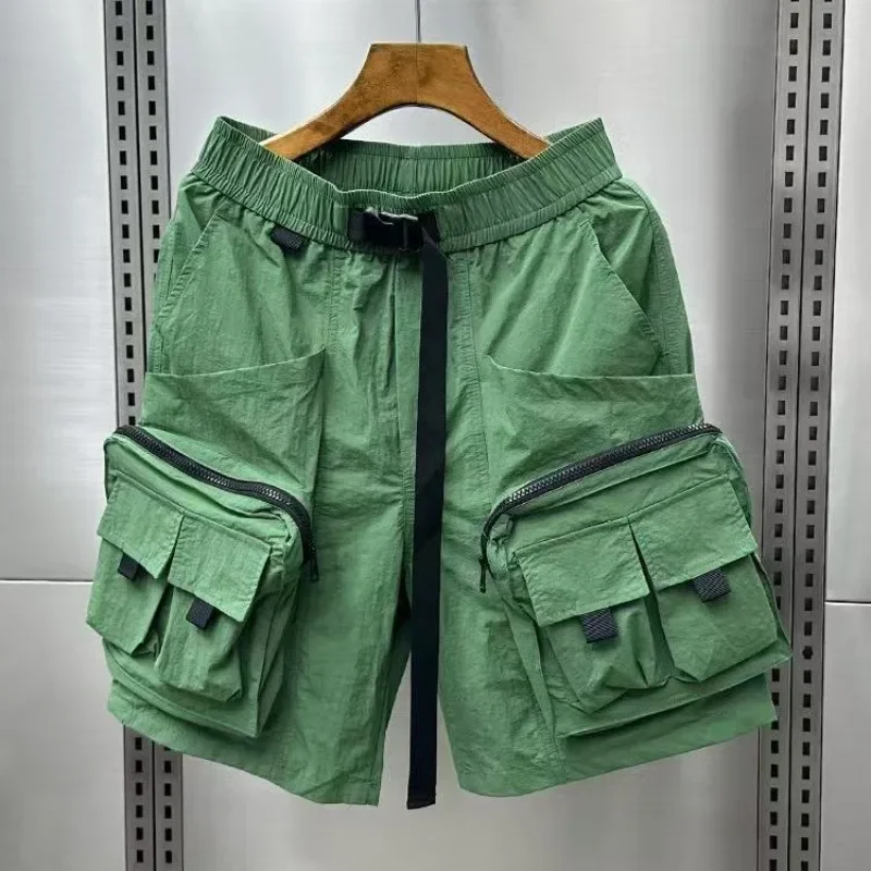 Pantaloncini cargo da uomo solidi larghi con cerniera elastico in vita pantaloni corti multitasche per uomo larghi larghi nuovi in abiti firmati Y2k