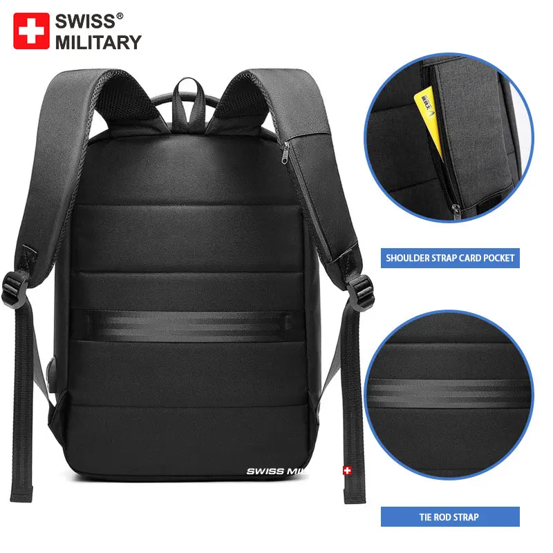 SWISS MILITARY Travel Backpack Men Business Backpack School Expandable USB Bag Large Capacity 15 Laptop Waterproof Backpack