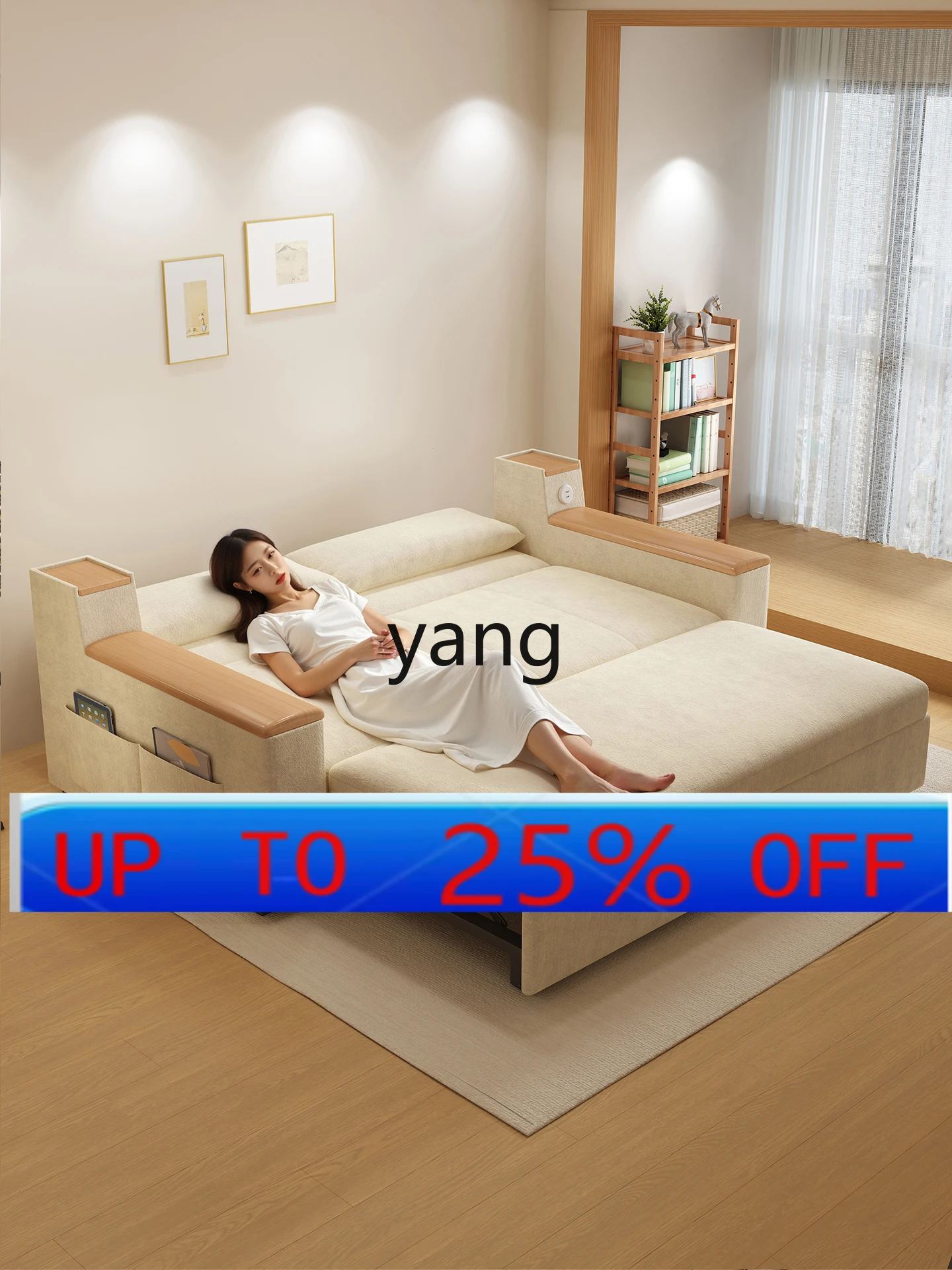 LMM backrest reclining chenille sofa bed small apartment living room multi-functional sofa
