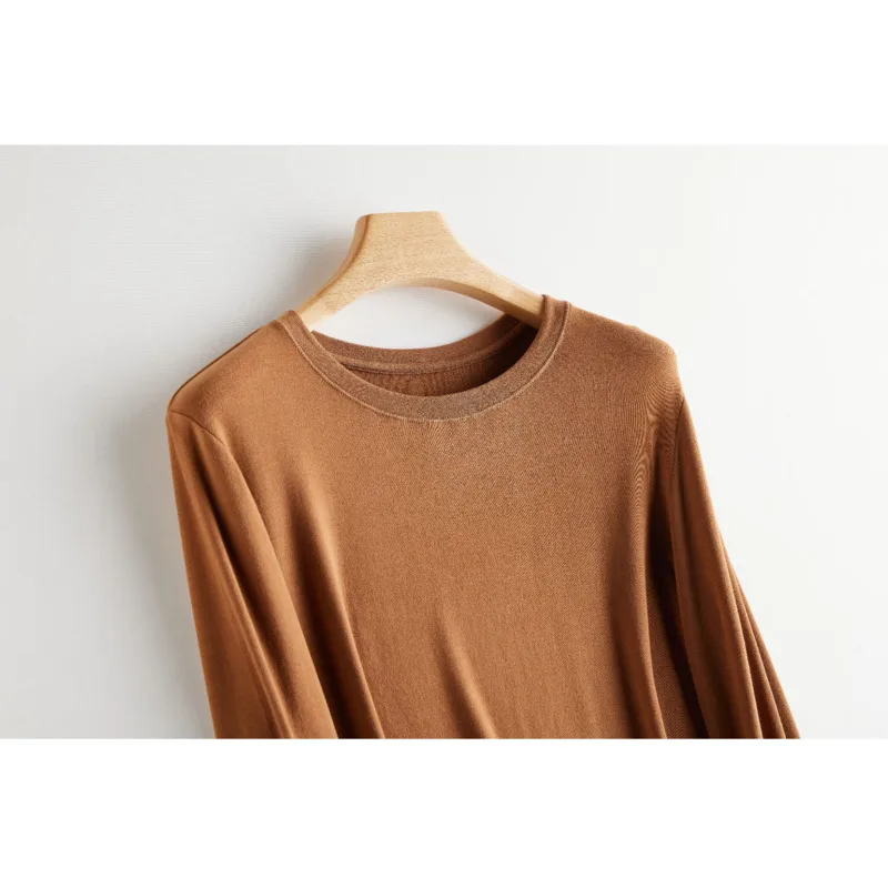 Autumn Winter Wool Soft Long Sleeve T-shirts Women Round Neck Slim Fit Basic Heating Tops