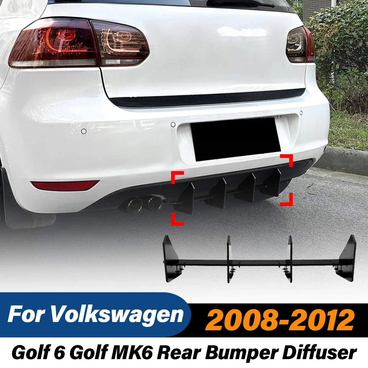 

For Volkswagen VW Golf 6 Golf MK6 2008 2009 2010 2011 2012 Rear Bumper Lip Diffuser Blade Spoiler Valance Splitter Rear Surround