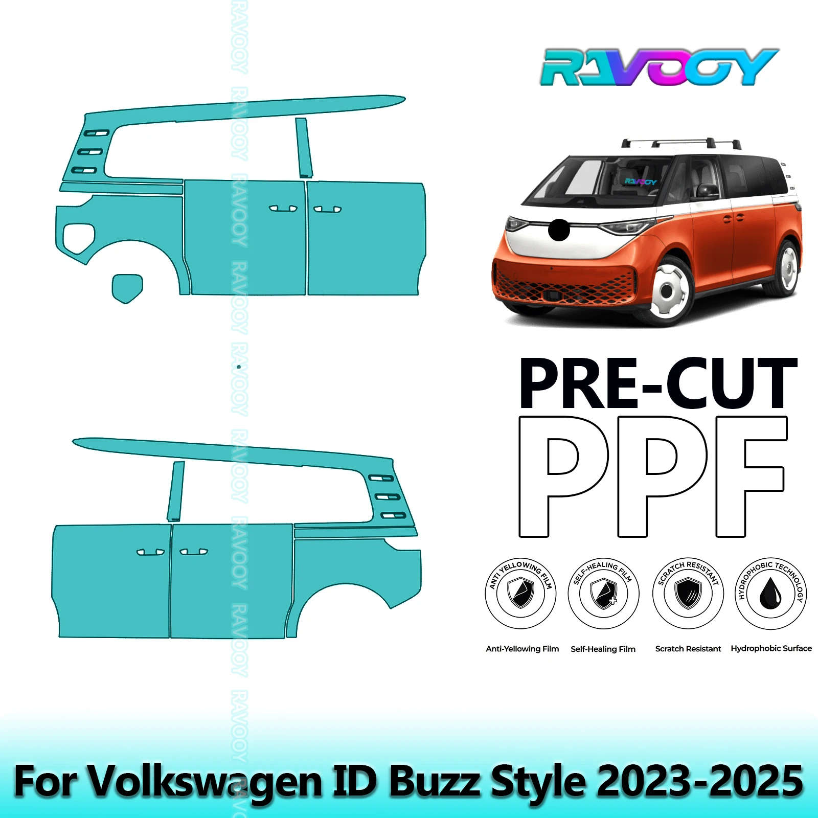 

For Volkswagen ID Buzz Style 2023-2025 8.5mil Clear Matte Pre-Cut PPF Door & A/B Pillar Kit TPU Paint Protection Film Set