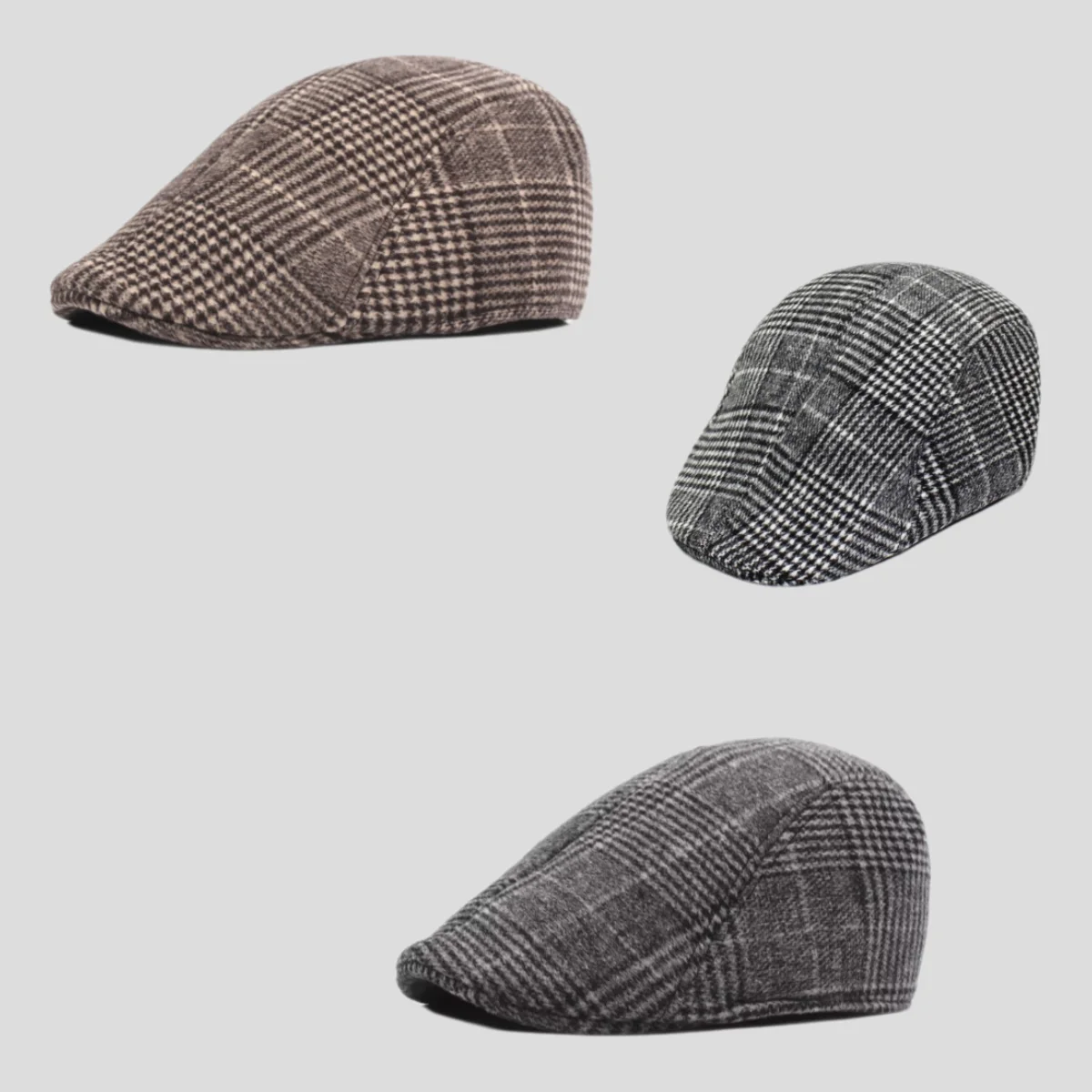 

Men's Plaid Beret Retro Autumn Winter Hat Middle-Aged Boina Herringbone Newsboy Baker Tweed Boy Hat Herringbone Octagon Caps