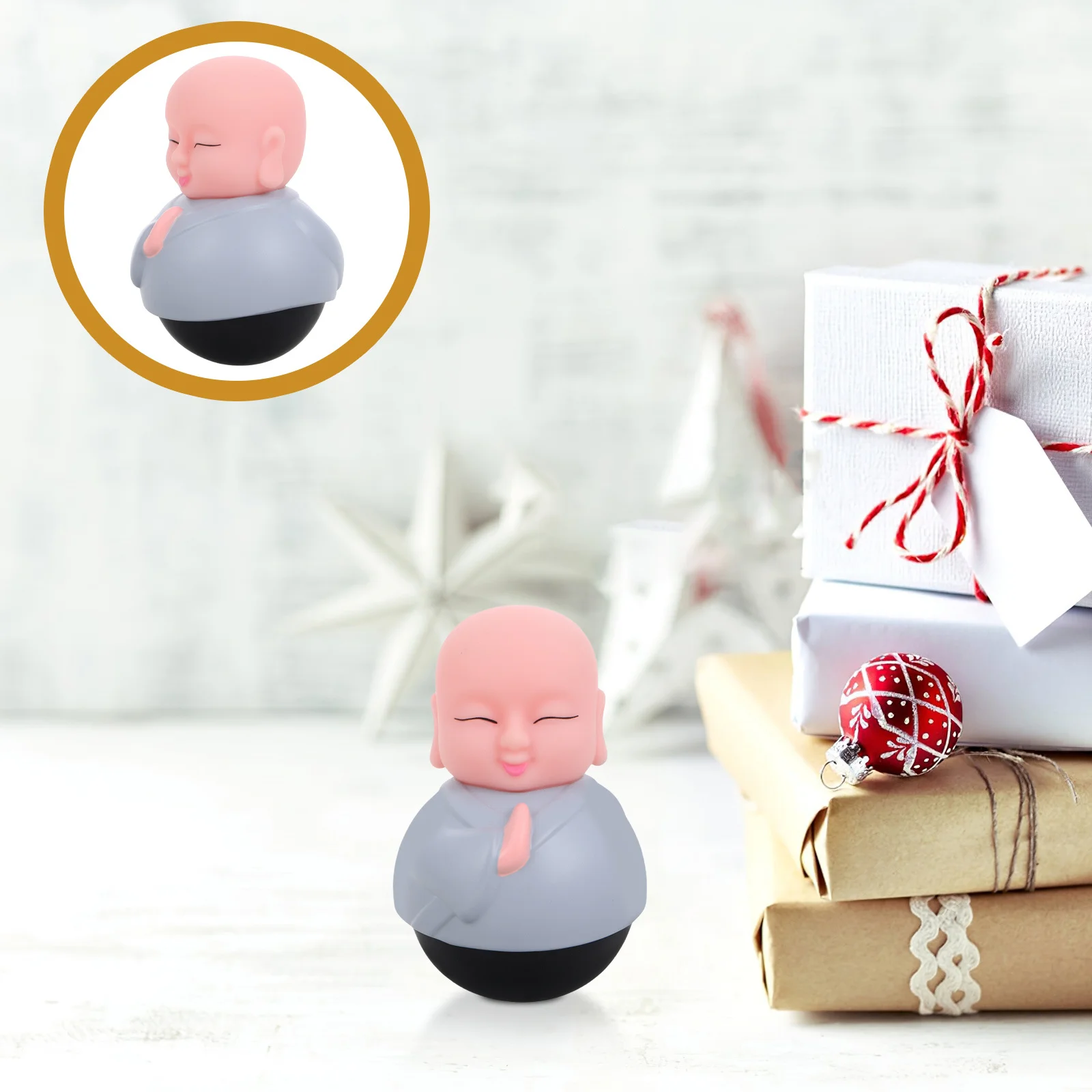 

Lovely Monk Tumbler Statue Desktop Decoration Small Wobbling Ornament for Home Office Party Favor Charming Decor