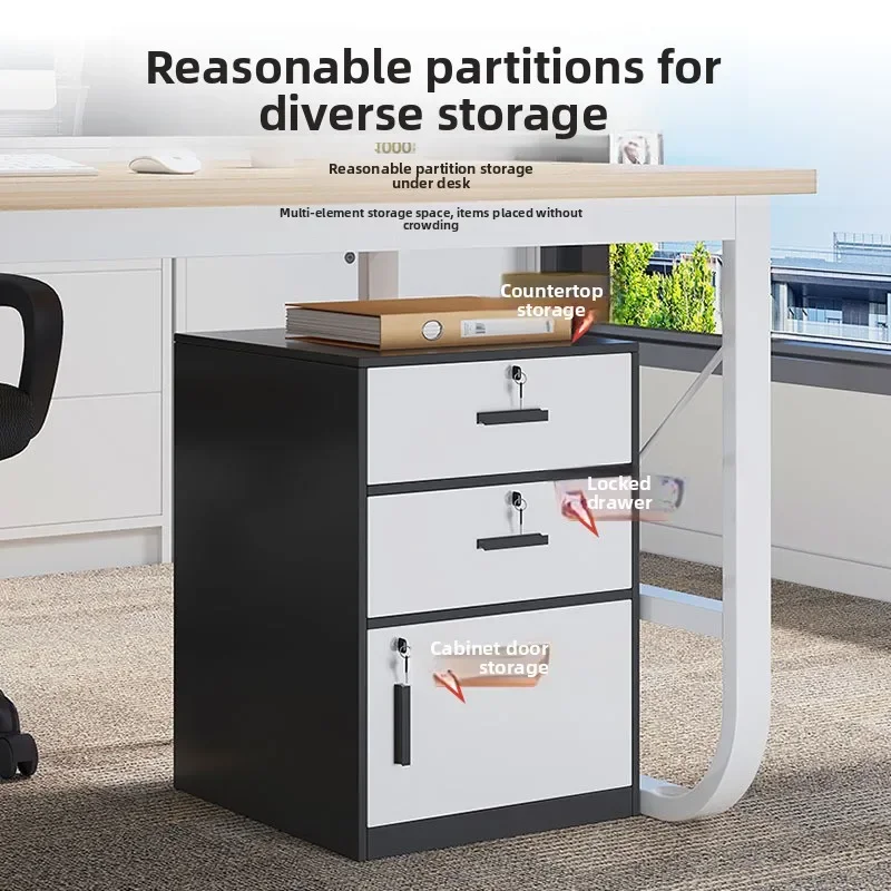 Modern File Cabinet with Lock Office Wooden Mobile Storage Cabinet Drawer Cabinet with Wheel
