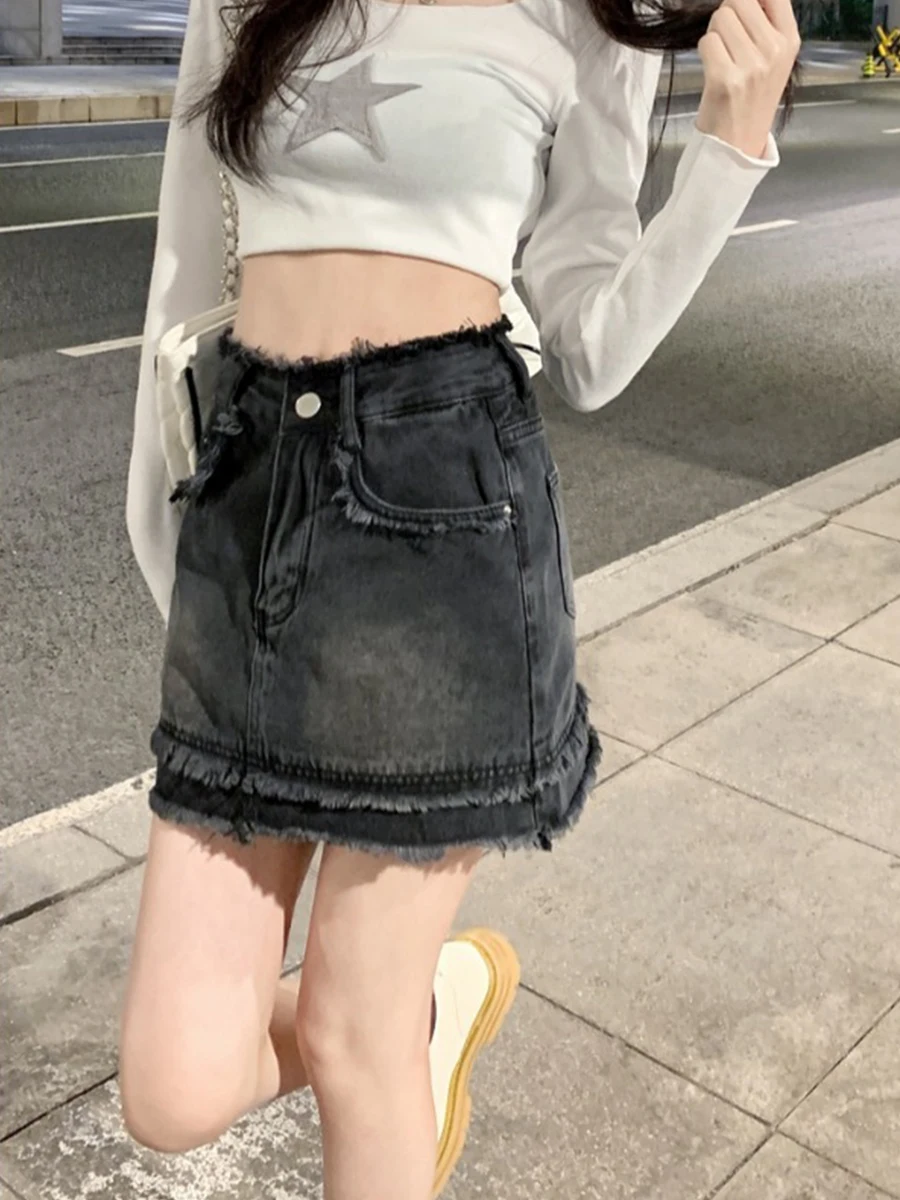 Spicy Girl Gonna di jeans retrò Primavera Estate da donna Taglie forti Design Sensation Small Cro Fce A-Line Body ort...