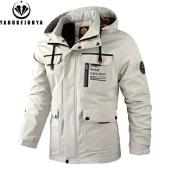 2025 Spring Autumn Men Outdoor Windbreak Removable Hooded Jacket Men Solid Casual Fashion Loose Jacket Coat Male Clothing Tops