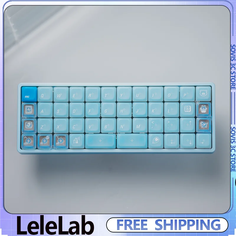 LeleLab LowSup-Ocean Blue Keycaps PC Fog Transparent Low-profile Keycap 134 Keys Customized MX Key Caps for Mechanical Keyboard