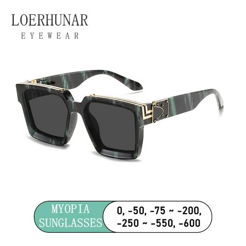 LOERHUNAR, diseño de marca, gafas de sol cuadradas de lujo para miopía, gafas de sol a la moda para hombres y mujeres, gafas graduadas ópticas Vintage UV400