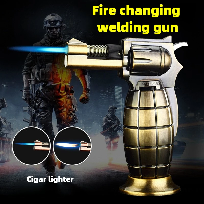 Metal Grenade Gun Welding Gun Gas Lighter Turbine Torch High Power Cigar Lighter Outdoor Portable Barbecue Men's Gift