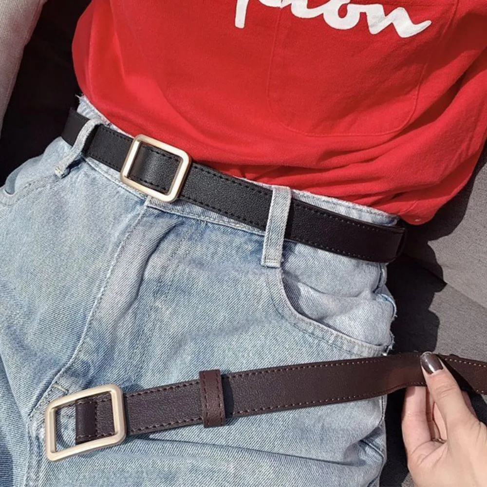 Luxury Design Vintage Retro Non-Porous Buckle Waistband Trouser Dress Belts Thin Waist Strap Leather Belt