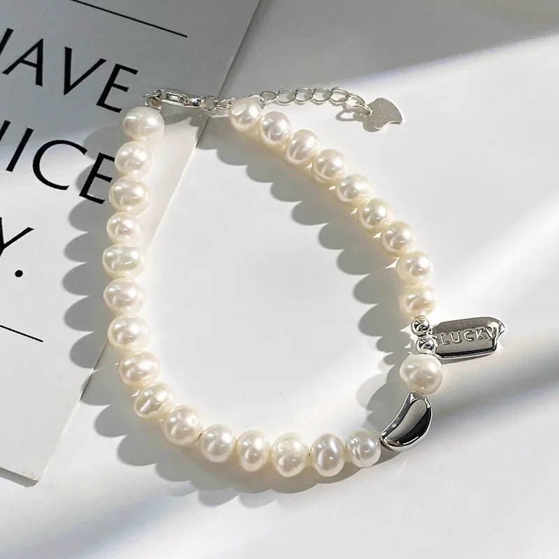 Vintage 925 Sterling Silver Pearls Bead Bracelet For Women Fashion Korean Bean Shape Bracelet Luxury Party Wedding Jewelry Gift