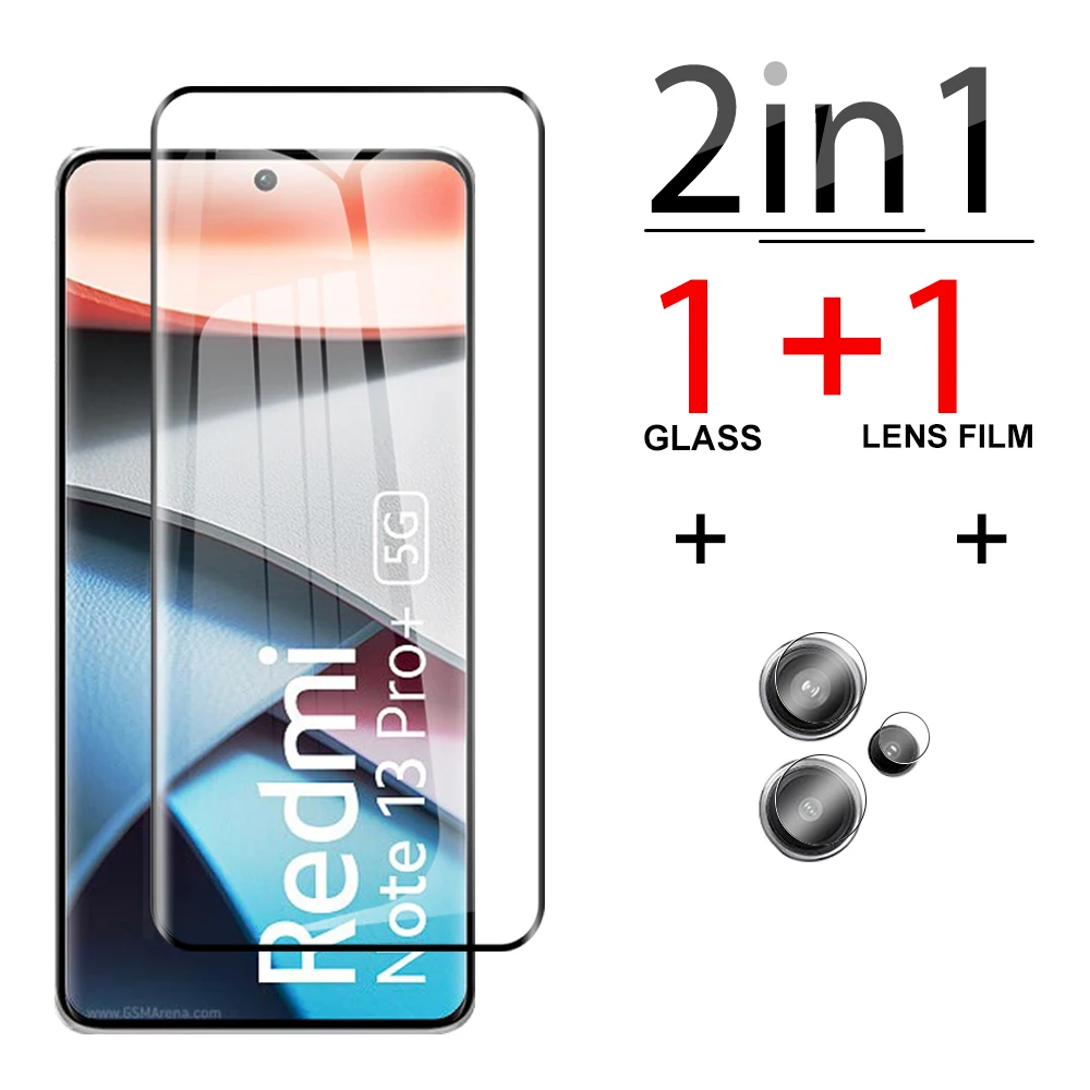 Pellicola per lenti in vetro temperato HD 2 in1 per Xiaomi Redmi Note 13 Pro Plus 5G protezione per schermo curvo a copertura totale Redmi note13pro