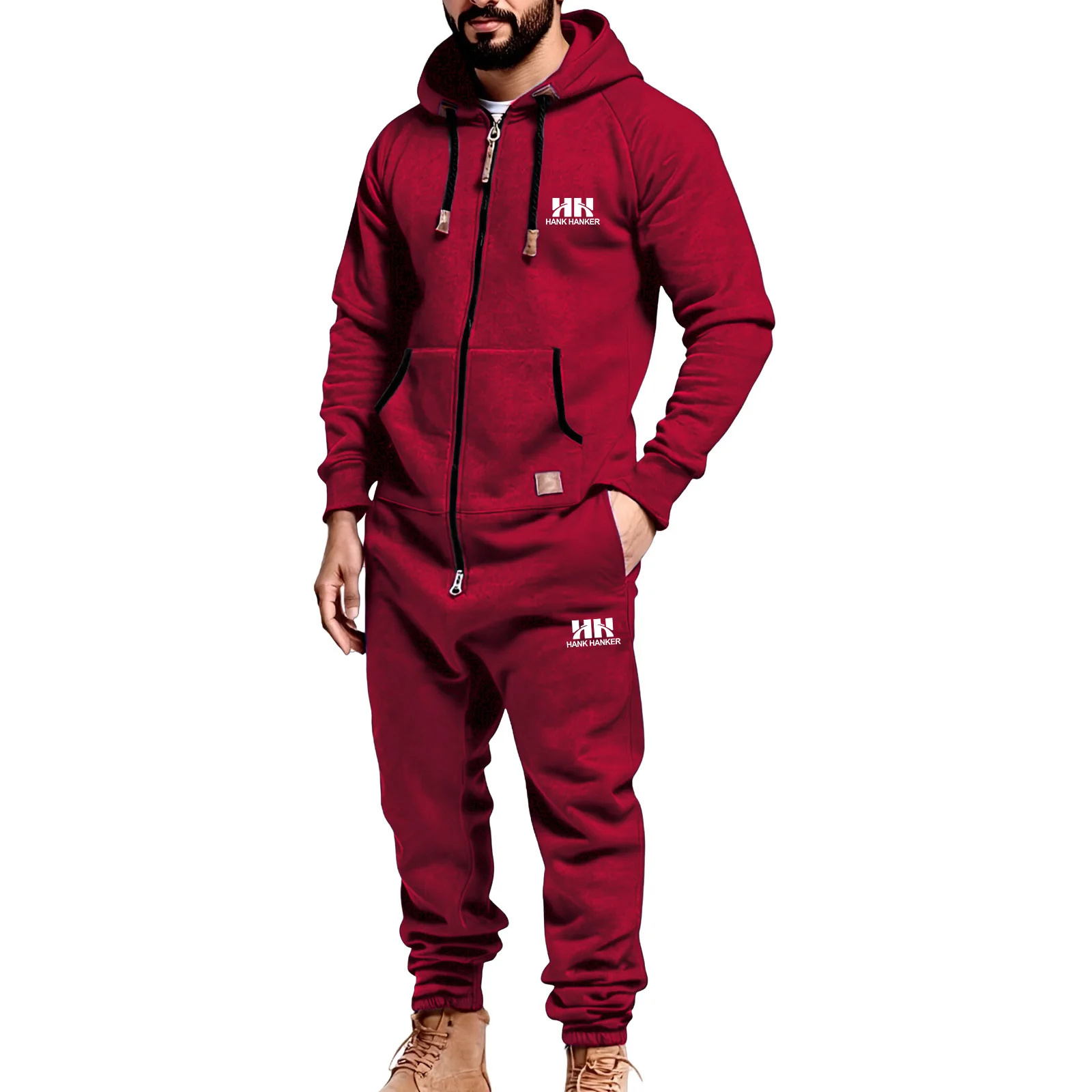 Мужской комбинезон с капюшоном на осень и зиму, качественный, удобный и теплый модный повседневный комплект для улицы с карманом на молнии.