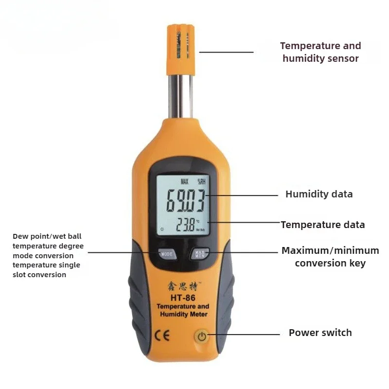 

And Hygrometer Temperature And Humidity Meter Air Quality Meter Handheld And Portable HT-86 Mini Digital Thermometer