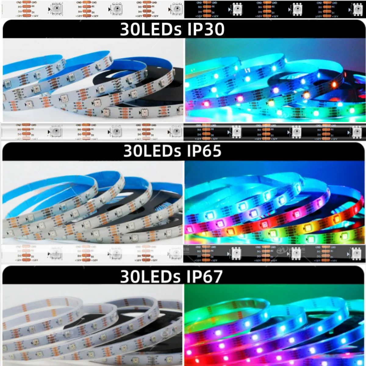 1/3/4/5M DC12V WS2815 LED Strip Individually Addressable Pixel IC Light Tape 30/60/74/96/144 Leds/m 5050 RGB Flexible Lamp Bar