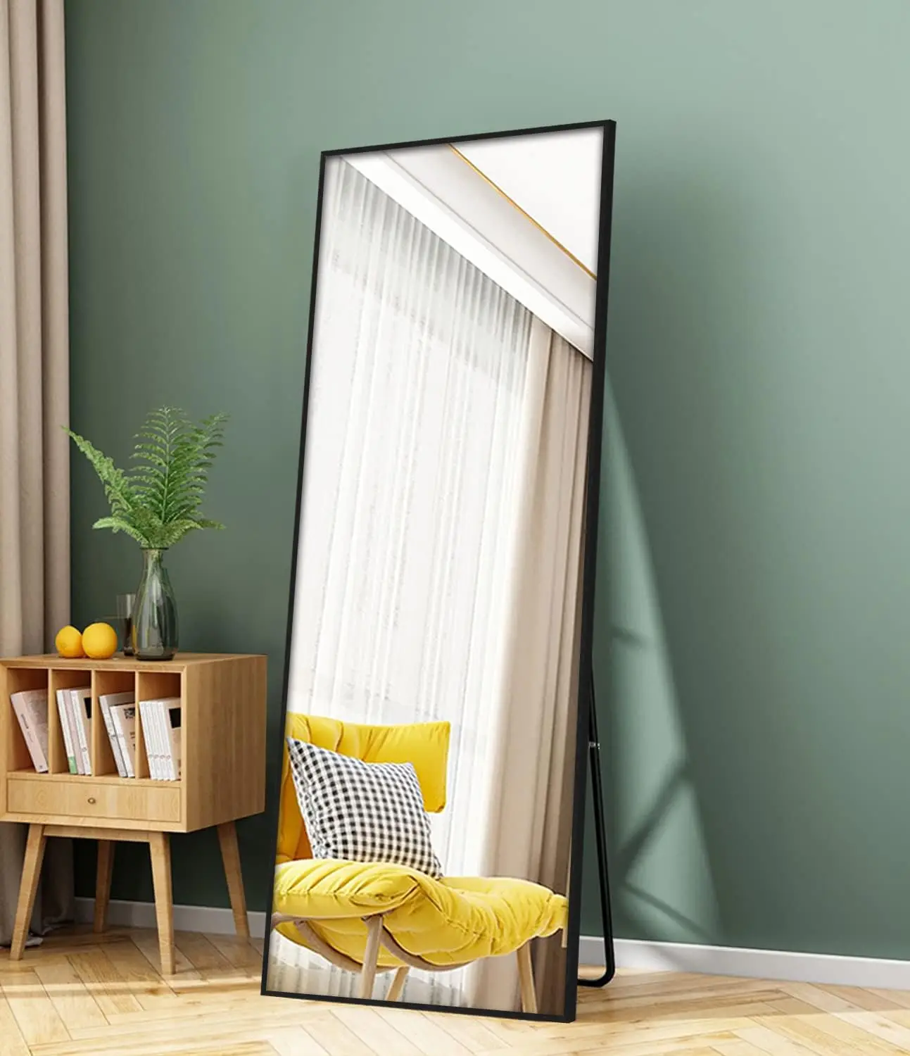 Full Length Mirror Bedroom Floor Mirror Standing or Hanging (Black)