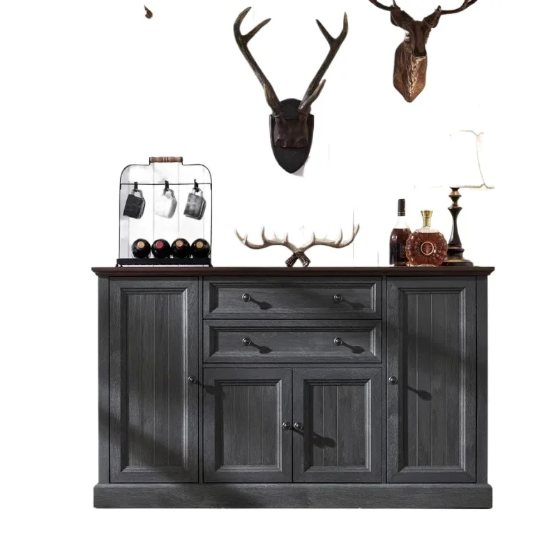 

American rural retro rattan solid wood dining side cabinet living room against the wall French locker