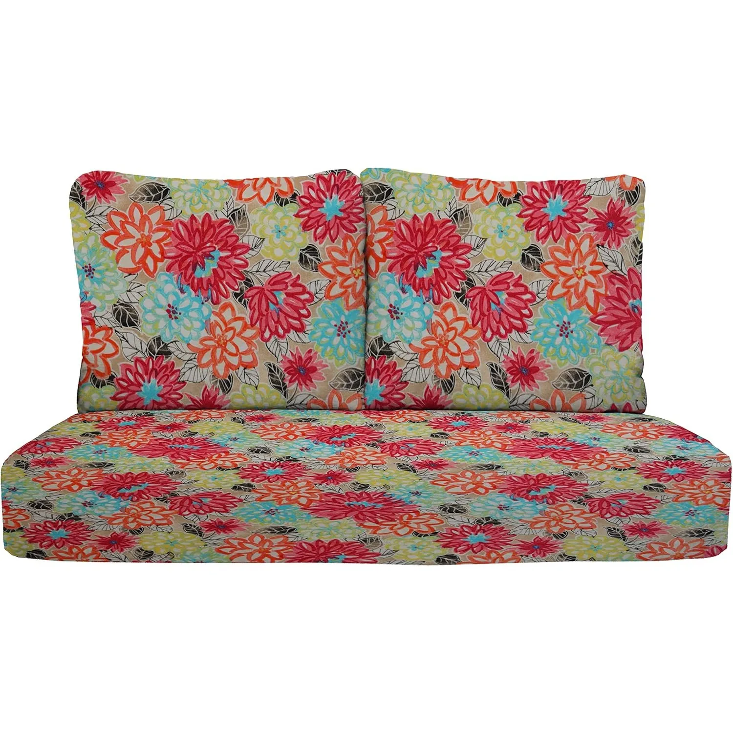 Deep Seating Loveseat Cushion Set，46” x 26” Loveseat，All-Weather Spun Fabric，Outdoor Foam Settee，Artistic Floral