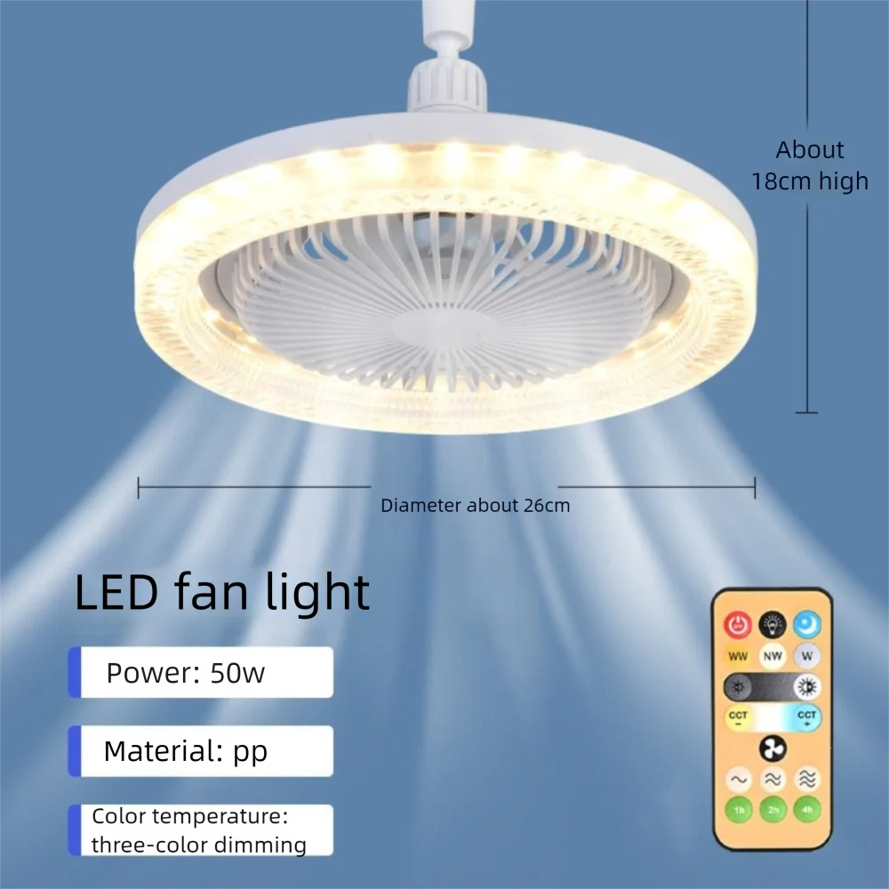 Modern E27 Screw LED Fan Light 2-in-1 3 Light Mode Crystal Fan Light with Remote Control 50W Ceiling Fan Lamp Restaurant