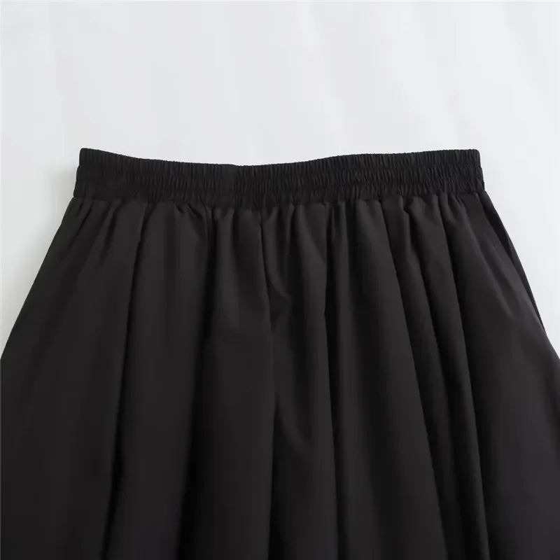 TRAF 2024 Women\'s Skirt Black Long Skirt Woman Spring Loose Elegant Skirts For Women Casual Social High Waist Midi Skirt