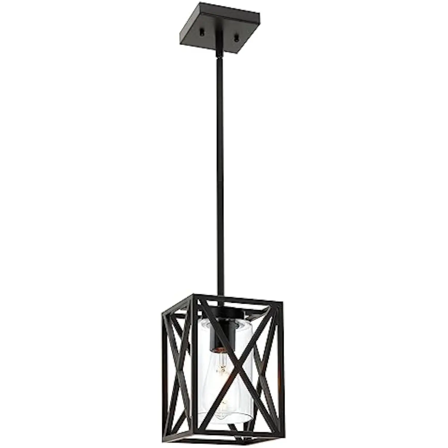 

1-Light Farmhouse Pendant Light Black Cage Hanging Ceiling Lights with Clear Glass Shade for Kitchen Hallway Dining Room Foyer