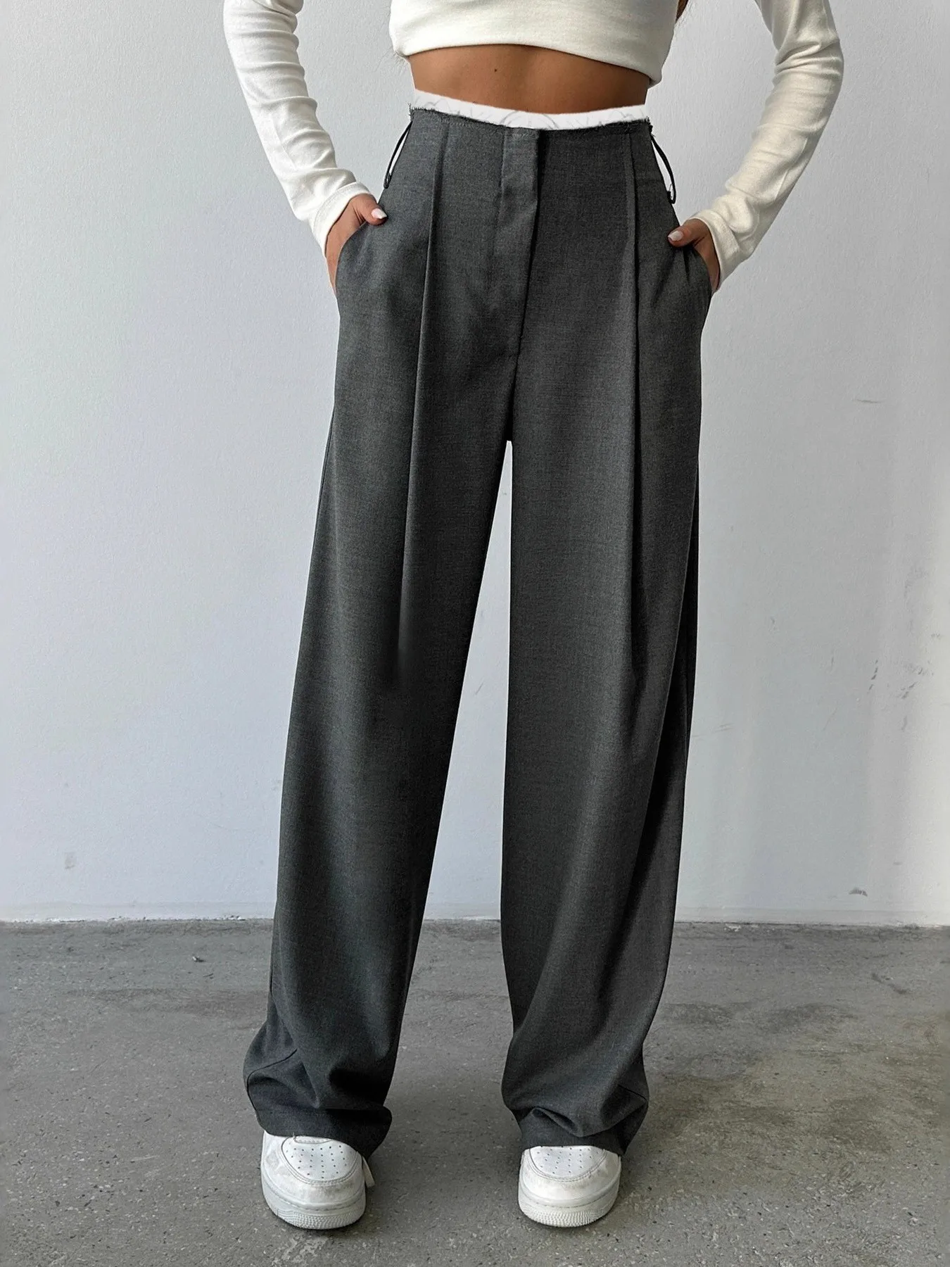 

Сексуальные свободные прямые брюки с высокой талией из ПВХ для женщин среднего возраста, зимняя коллекция