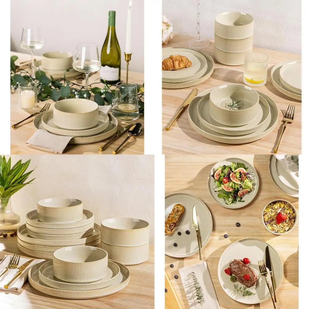 

4-Person Porcelain Dinnerware Set: 12-Piece Lightweight Speckled Plates & Bowls, Durable and Safe for Oven, Microwave, Dishwashe
