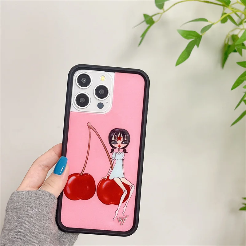 Cartoon Cute Mushroom Cherry Wild Girl Wildflower Phone Case For iPhone 12 13 14 15 16 Pro Max WF Luxury Metal Protect Cover