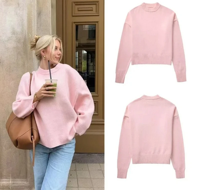 

Сладкий однотонный пуловер с круглым вырезом, новый зимний стиль, независимая станция