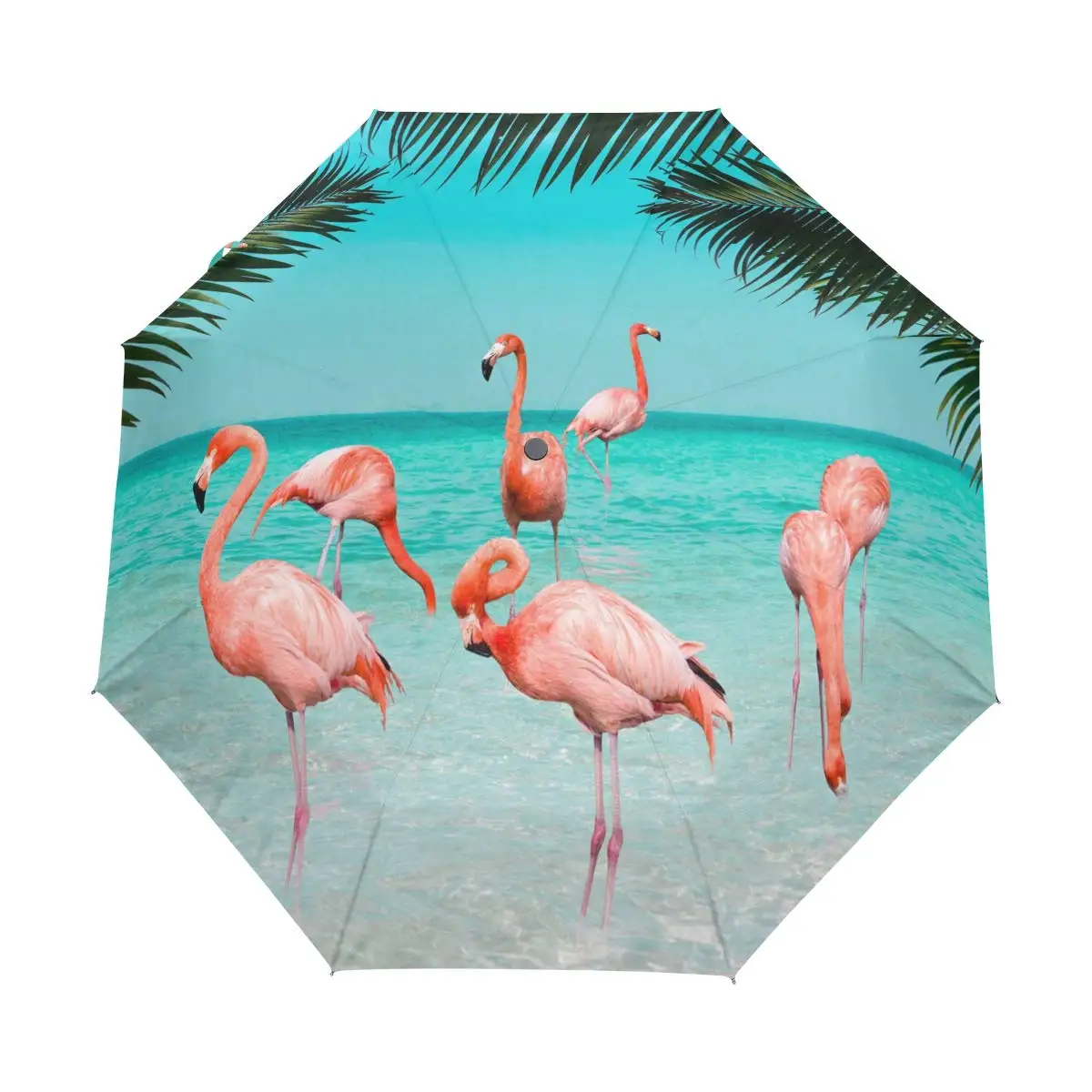 Flamingo Animal Folding Rain Sun Umbrella Ocean Beach Wildlife Travel Umbrellas Compact Lightweight Windproof for Teens Students