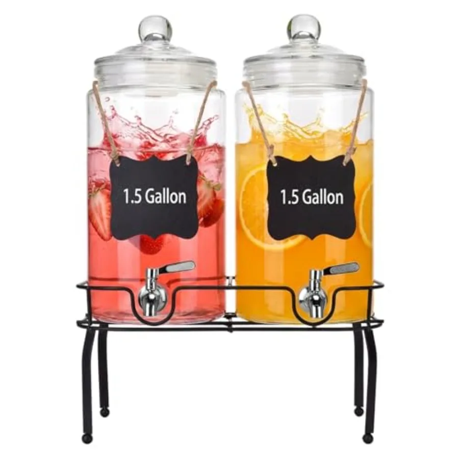 

5 Glass Drink Dispenser Set of Drink Dispensers for Parties Beverage Dispenser with Stand and Glass Lid 100% Leakproof Spigot I
