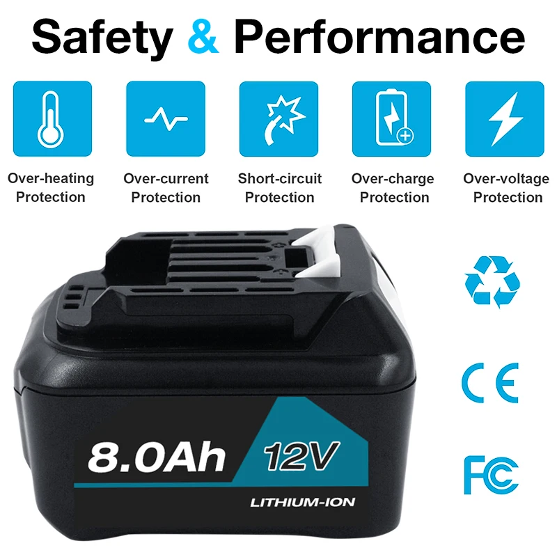 BL1040B 8.0Ah 12V MAX Li-ion Battery fro Makita 10.8V BL1015 BL1016 BL1021B BL1041B DF031D TD110D HP332D DC10S Power tools