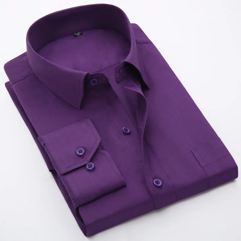 New Men's Wedding Shirt Dark Purple Long Sleeve Casual Dress Shirt