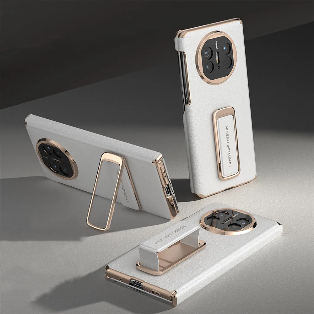 

Luxury Cowhide Leather Double Hinge Protective Back Case for Huawei Mate X6 X5 Wristband Bracket Cover