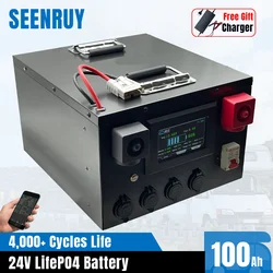 24V 100Ah LiFePO4 Battery Built-in BMS Lithium Iron Phosphate Waterproof for Off-Road Off-grid Solar energy RV Golf Cart Campers