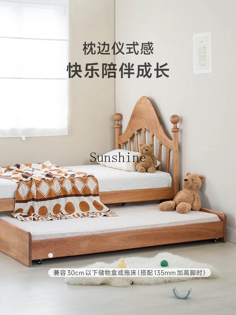 All solid wood children's bed cherry wood retro single double bed Nordic princess bed simple