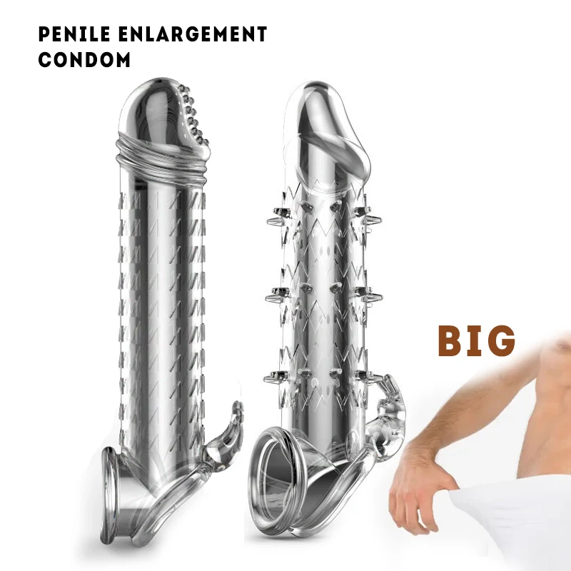 Penis Extender Reusable Silicon Condom With Spike Dotted Penis Sleeve For Men Seminiferous Ring Testis Dildo Sex Tooys SEX041