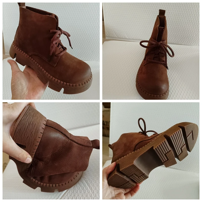 Koznoy 4.5cm Retro zamszowe bydlęce z prawdziwej skóry na podeszwie damskie wiosenne botki brytyjskie jesienne mokasyny gumowe buty