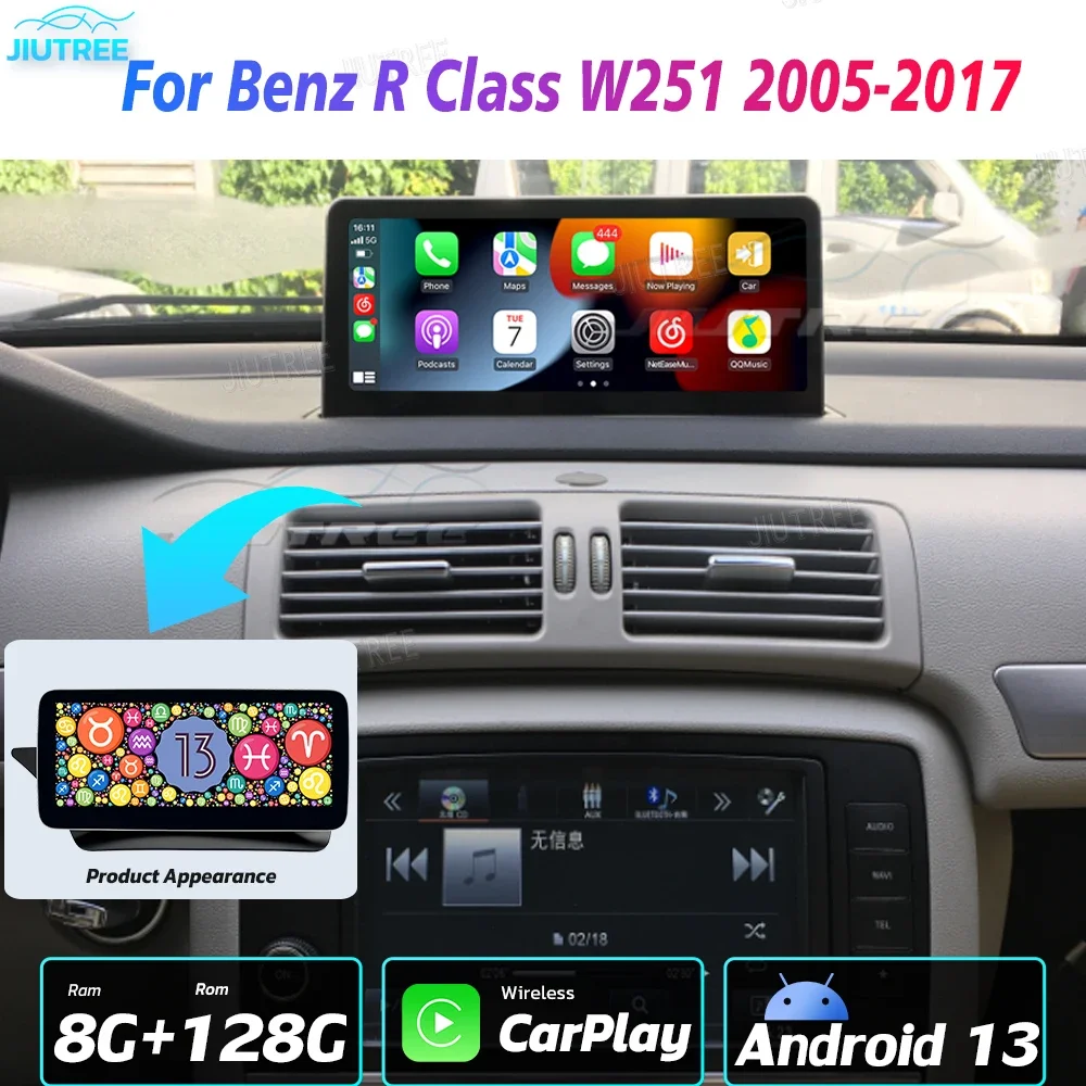 

Автомобильная навигация Qualcom 662 Android13 для Mercedes Benz R Class W251 2005 2006 2007-2017, мультимедийный радиоплеер, беспроводной Carplay