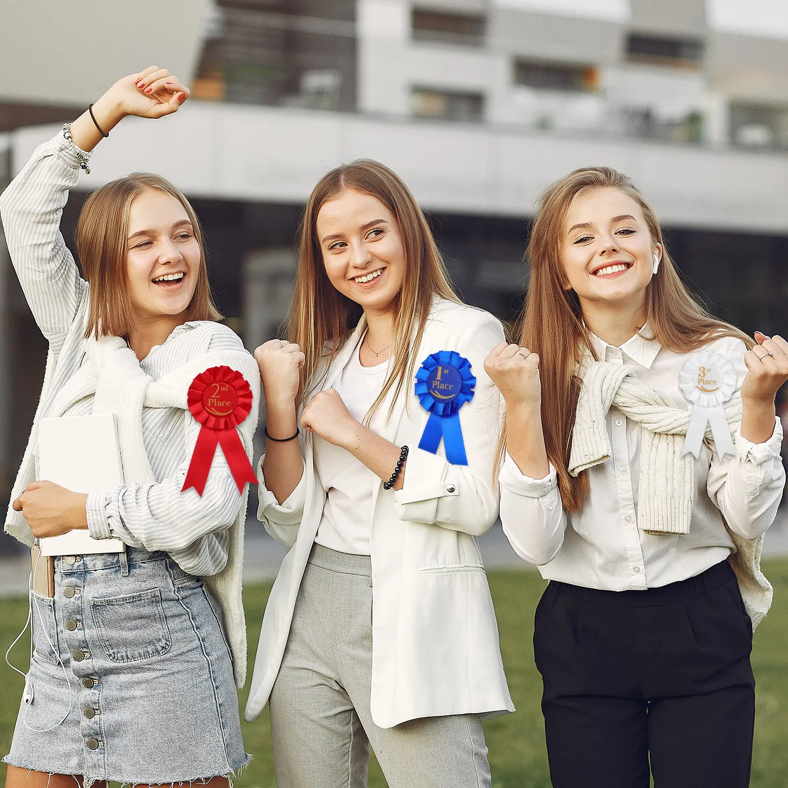 6Pcs Award Ribbons Rosette Badge Set for Sports Event Competition Contest School First Second Prize Recognition