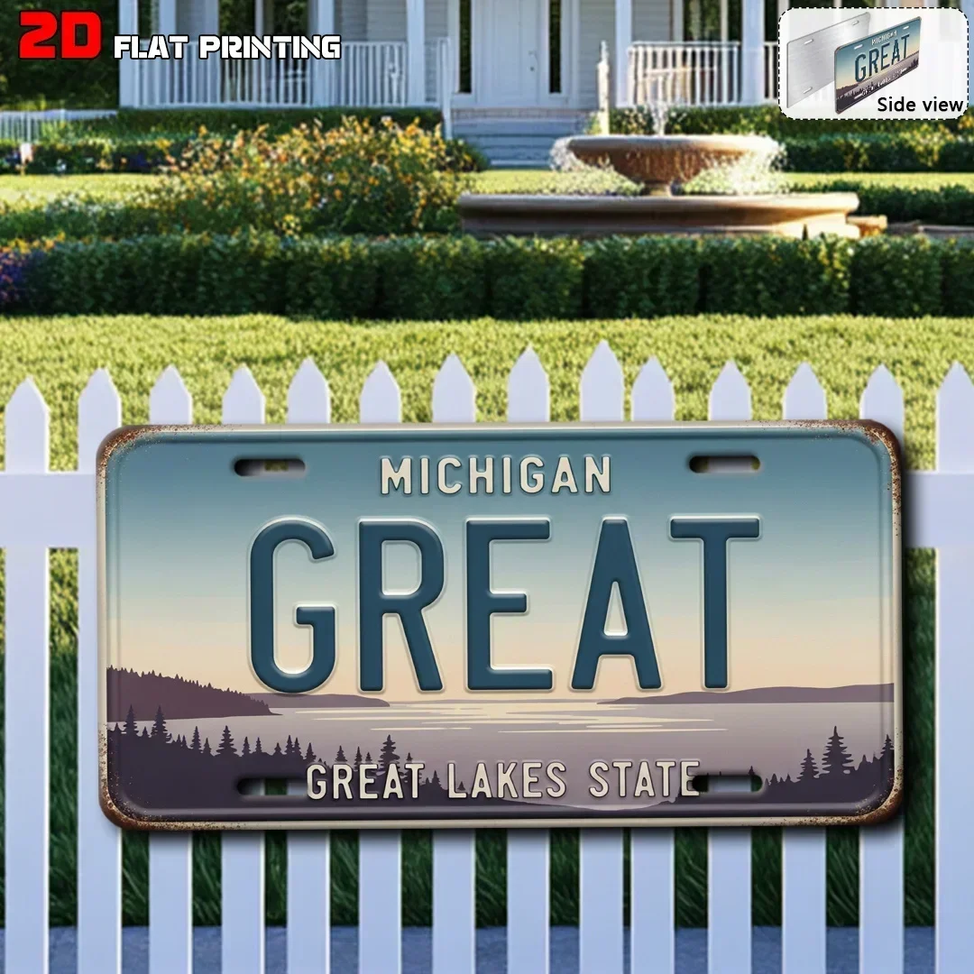 2D Flat, 1pc, Michigan Vintage Sign, Industrial Style Sign, Gifts for Nature Lovers, Living Room Wall Decor, Patio Decor