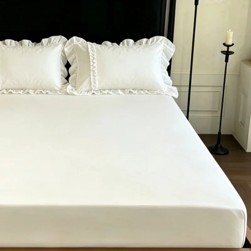 3Pcs Fitted Bed Sheet With Elastic Band Anti-slip Adjustable Mattress Cover ruffles Pillowcase without pillow core