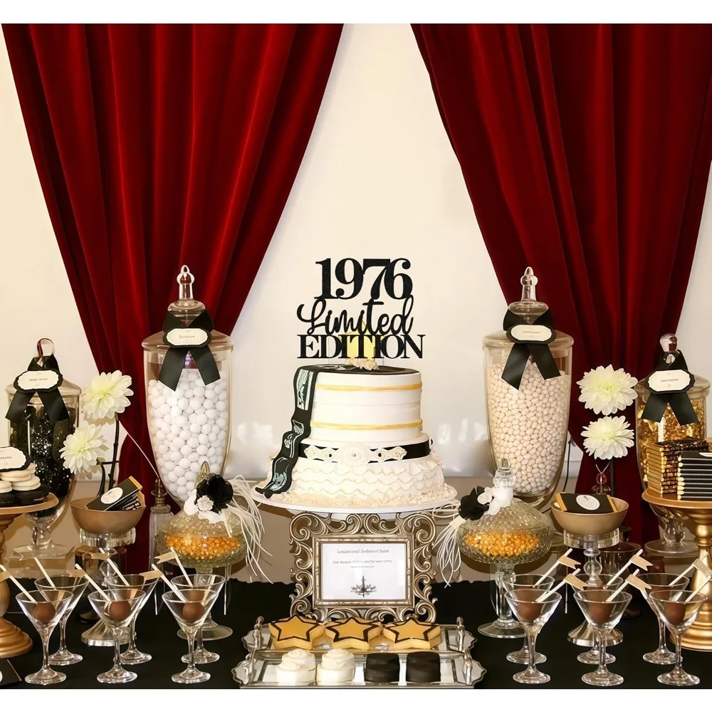 Schwarzer Limited EDITION Tortenaufsatz zum 1976, Kuchendekoration zum 50. Geburtstag – klassischer schwarzer Glitzer-Kuchenaufsatz im Vintage-Stil 1976. Geburtstag – Detail 5