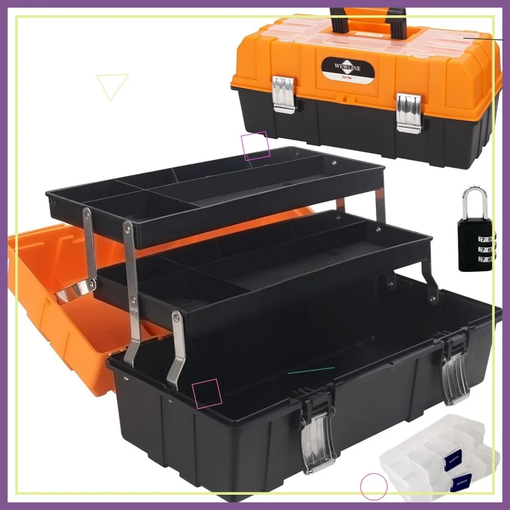 

3-слойный складной пластиковый ящик для инструментов-органайзер с портативной ручкой для дома, офиса, багажника автомобиля и рыбалки